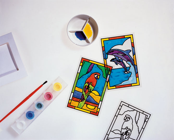 Glass Painting Kit | Instructions Glass Paints Acetate Blanks Brush Palette Cards