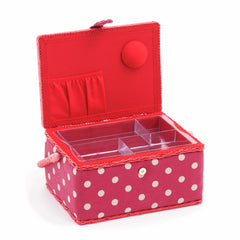 Needlecraft Sewing Basket Storage: Medium White Red Polka Dots + FREE Sewing KIT