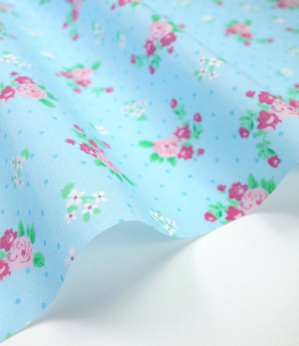 Milly Blue Shabby Chic Polycotton Floral Fabric Select Size