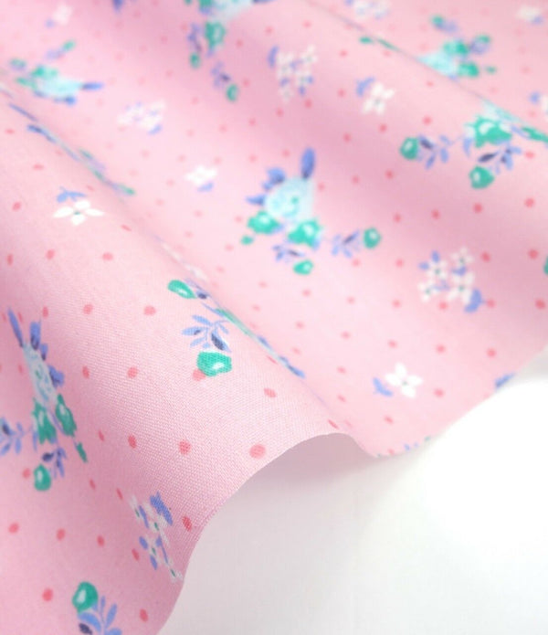 Milly Pink Shabby Chic Polycotton Floral Fabric Select Size