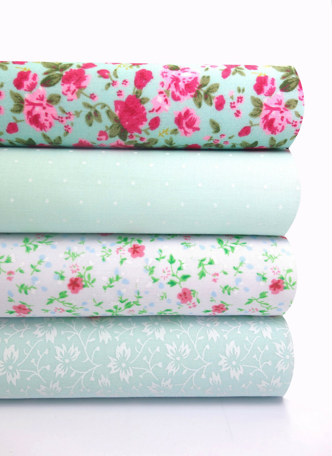 Fabric Bundles Fat Quarters Polycotton Material Vintage Florals Spots Craft - Mint