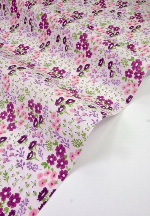 Molly Lilac Shabby Chic Polycotton Floral Fabric Select Size