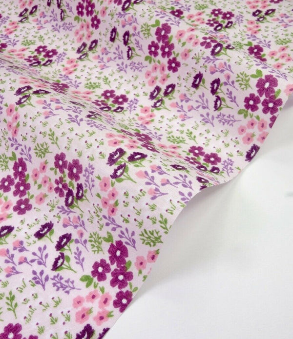 Molly Lilac Shabby Chic Polycotton Floral Fabric Select Size