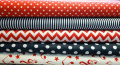 Fabric Bundles Fat Quarters Polycotton Material Red Navy Geometrics Musical Children Craft