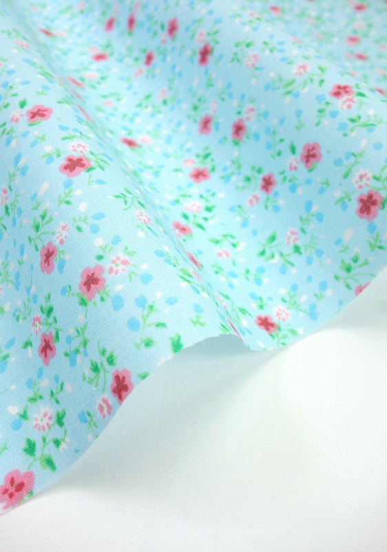 Olivia Blue Shabby Chic Polycotton Floral Fabric