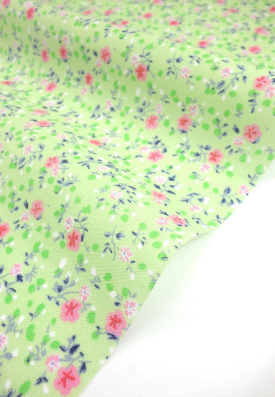 Olivia Lime Shabby Chic Polycotton Floral Fabric