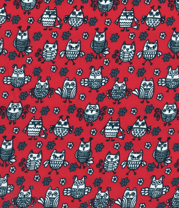 Owls Red Polycotton Children Fabric Choose Size