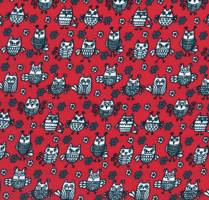 Owls Red Polycotton Children Fabric Choose Size