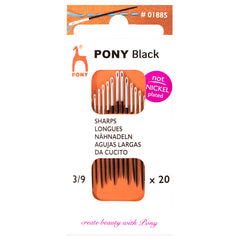 20 x Pony Black Sharps Hand Sewing Needles With Round White Eye Crafts Size: 3-9