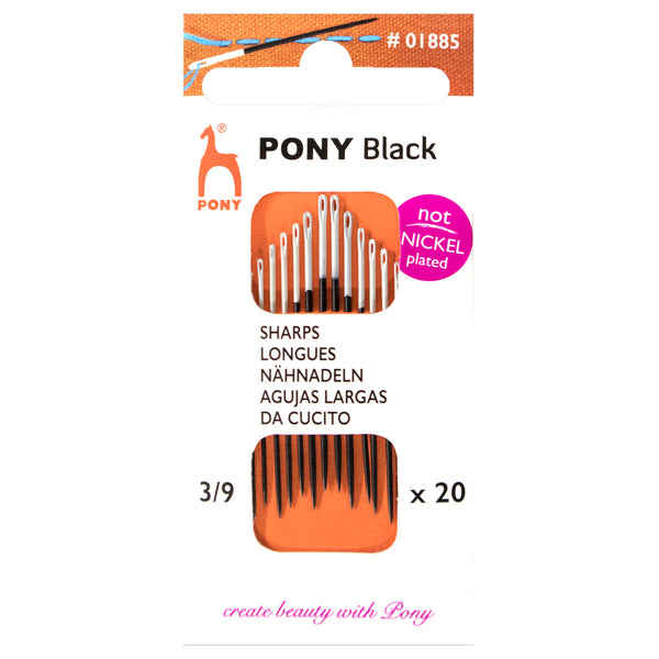 20 x Pony Black Sharps Hand Sewing Needles With Round White Eye Crafts Size: 3-9