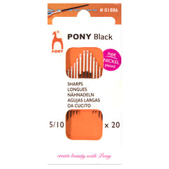 20 x Pony Black Sharps Hand Sewing Needles With Round White Eye Crafts Size 5-10