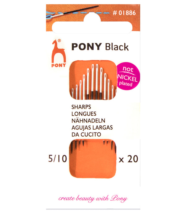 20 x Pony Black Sharps Hand Sewing Needles With Round White Eye Crafts Size 5-10