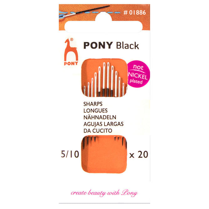 20 x Pony Black Sharps Hand Sewing Needles With Round White Eye Crafts Size 5-10