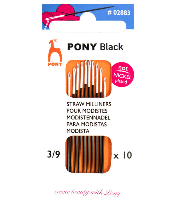 10 x Pony Black Straws Hand Sewing Needles With Round White Eye Crafts Size: 3-9