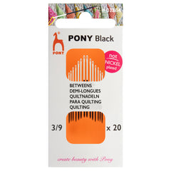 20 x Pony Black Betweens Hand Sewing Needles With Round White Eye Crafts Size: 3-9