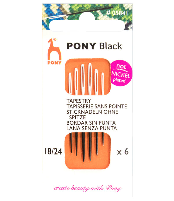 6 x Pony Black Tapestry Hand Sewing Needles With Round White Eye Crafts Size: 18-24