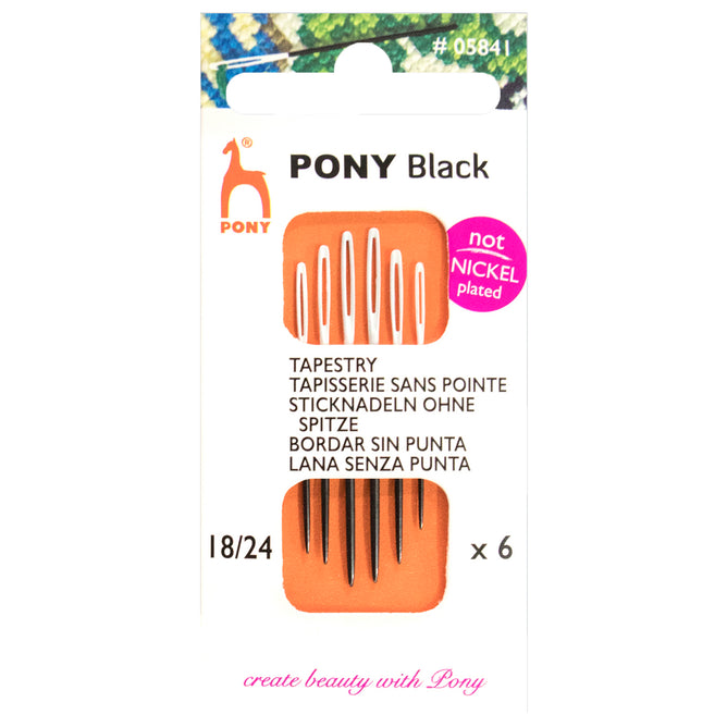 6 x Pony Black Tapestry Hand Sewing Needles With Round White Eye Crafts Size: 18-24