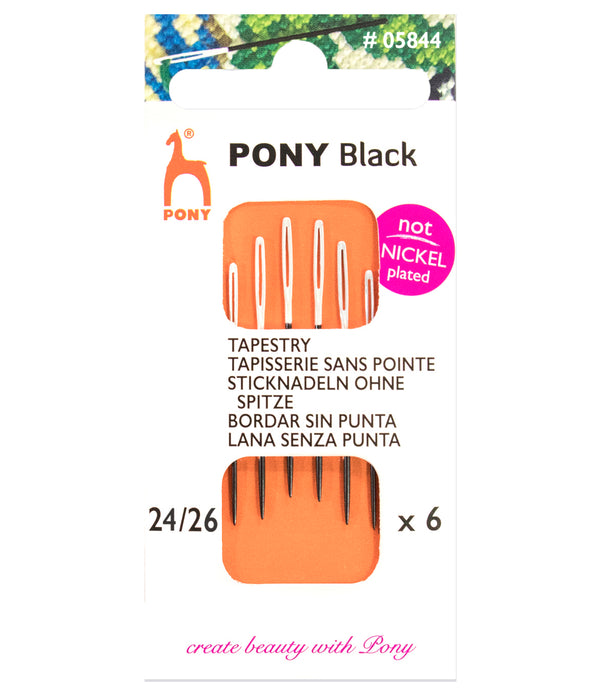 6 x Pony Black Tapestry Hand Sewing Needles With Round White Eye Crafts Size: 24-26