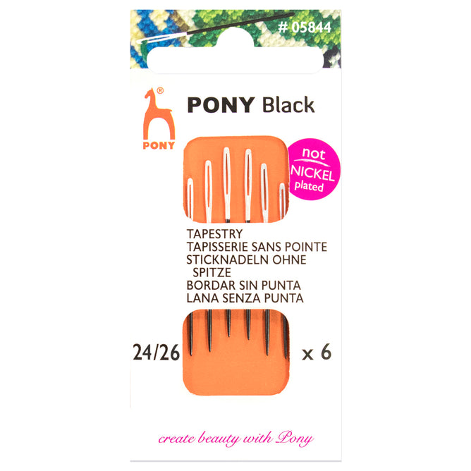 6 x Pony Black Tapestry Hand Sewing Needles With Round White Eye Crafts Size: 24-26