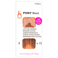 12 x Pony Short Black Darners Hand Sewing Needles With White Eye Crafts Size: 1-5