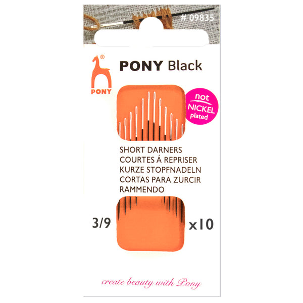 10 x Pony Short Black Darners Hand Sewing Needles With White Eye Haberdashery Crafts Size: 3-9