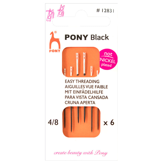 6 x Pony Black Easy Threading Hand Sewing Needles With White Eye Crafts Size 4-8