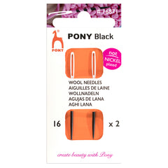 2 x Pony Black Wool Yarn Hand Sewing Needles Bodkins With White Eye Crafts 16