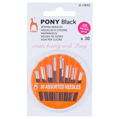 30 x Pony Assorted Type Size Black Hand Sewing Needles With White Eye Crafts