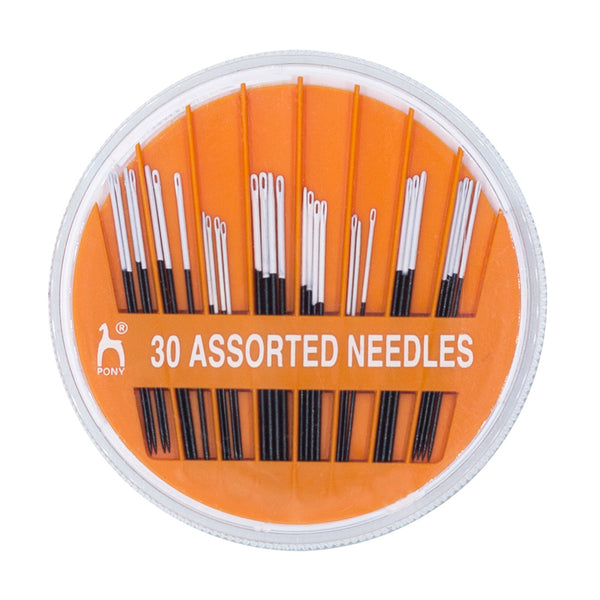 30 x Pony Assorted Size Black Sharps Hand Sewing Needles With White Eye Crafts