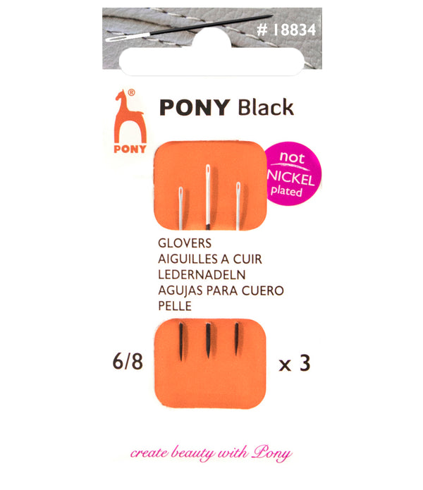 3 x Pony Black Glovers Hand Sewing Needles Bodkins With White Eye Craft Size 6-8