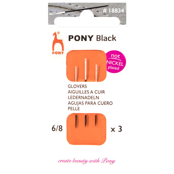 3 x Pony Black Glovers Hand Sewing Needles Bodkins With White Eye Craft Size 6-8