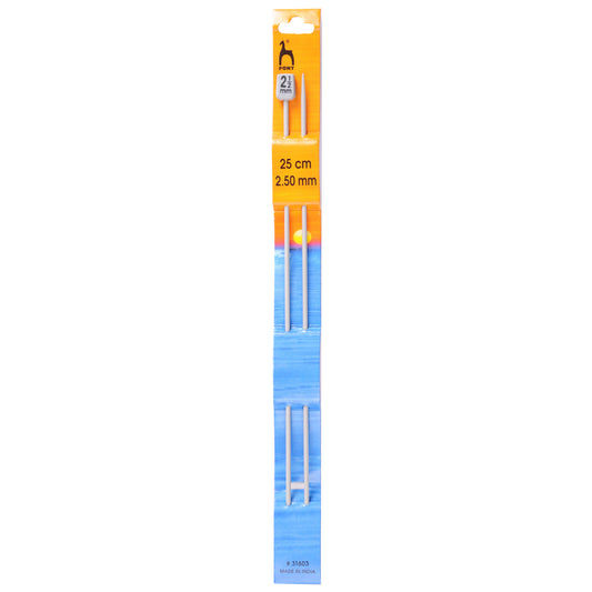 Pony Knitting Needles Single Ended Anodized Solid Aluminium Pins 25 cm X 2.50 mm - Hobby & Crafts