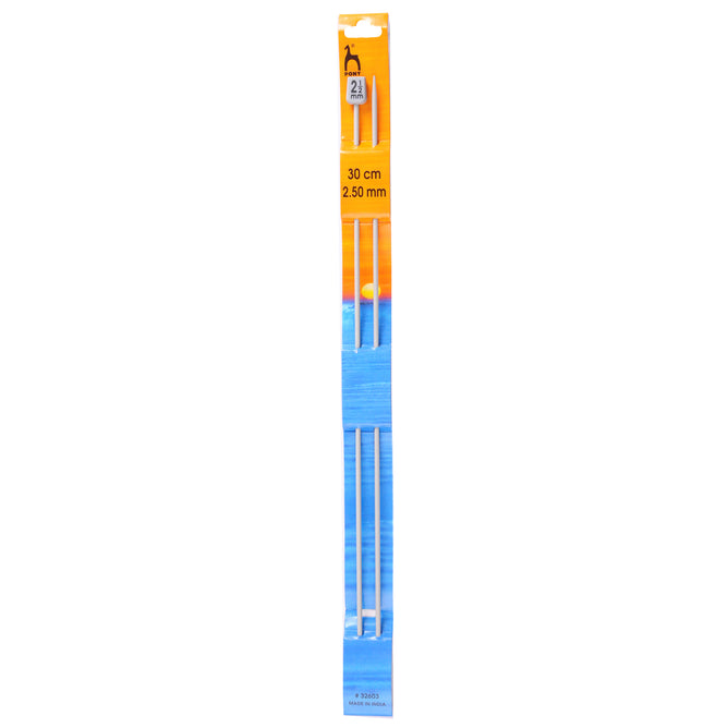 Pony Knitting Needles Single Ended Anodized Solid Aluminium Pins 30 cm x 2.50 mm - Hobby & Crafts