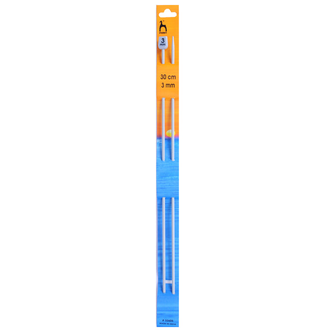 Pony Knitting Needles Single Ended Anodized Solid Aluminium Pins 30 cm x 3.00 mm - Hobby & Crafts