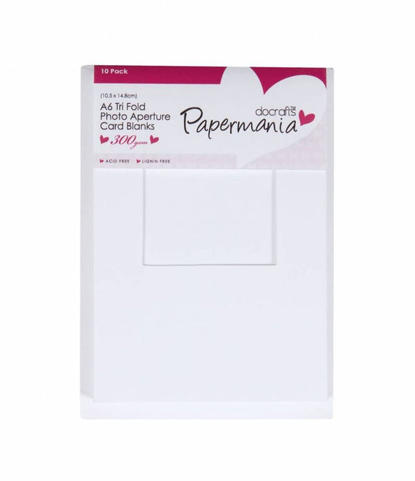 Papermania A6 Tri Fold Window Aperture Blanks Cards Envelopes Pack White x 10