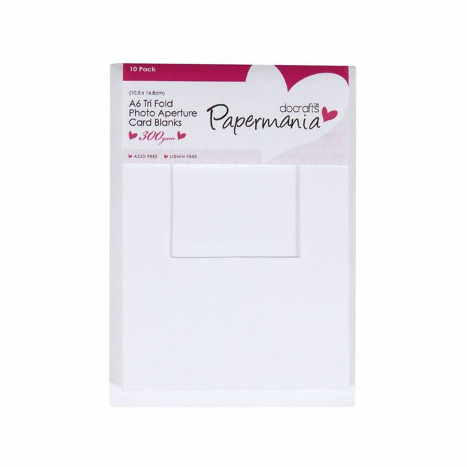 Papermania A6 Tri Fold Window Aperture Blanks Cards Envelopes Pack White x 10