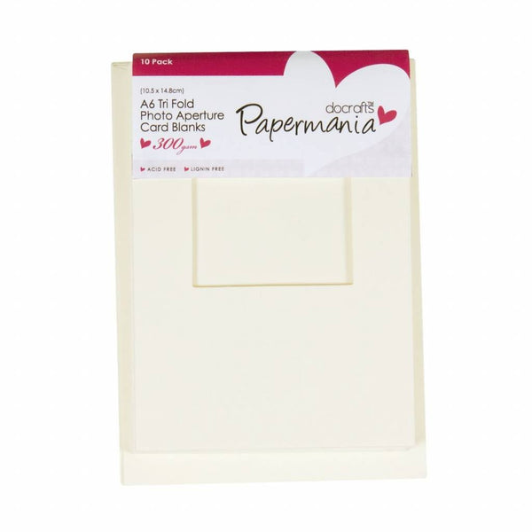 Papermania A6 Tri Fold Window Aperture Blanks Cards Envelopes Pack Cream x 10