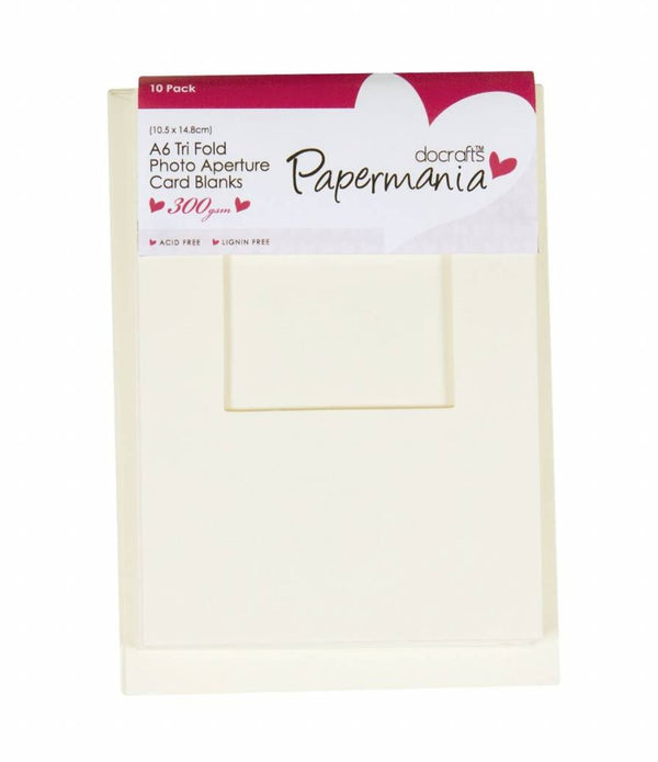 Papermania A6 Tri Fold Window Aperture Blanks Cards Envelopes Pack Cream x 10