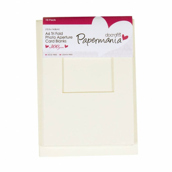 Papermania A6 Tri Fold Window Aperture Blanks Cards Envelopes Pack Cream x 10