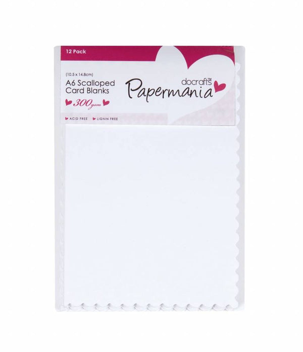 12 x Papermania Blank A6 Scalloped Cards Envelopes Rectangular White 10.5cmx14.8cm Crafts