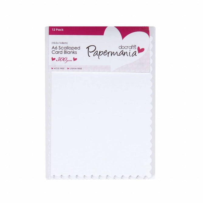 12 x Papermania Blank A6 Scalloped Cards Envelopes Rectangular White 10.5cmx14.8cm Crafts