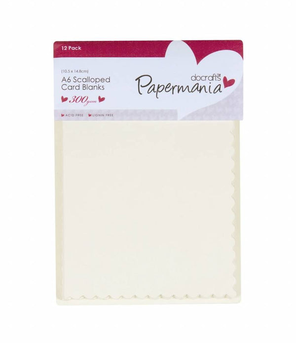 12 x Papermania Blank A6 Scalloped Cards Envelopes Rectangular Cream 10.5cmx14.8cm