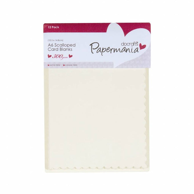 12 x Papermania Blank A6 Scalloped Cards Envelopes Rectangular Cream 10.5cmx14.8cm