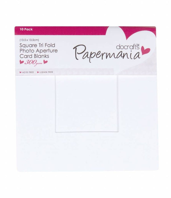 10 x Papermania Tri Fold Square Window Aperture Blank Cards Envelopes Pack White