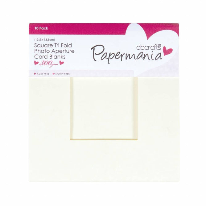 10 x Papermania Tri Fold Square Window Aperture Blank Cards Envelopes Pack Cream