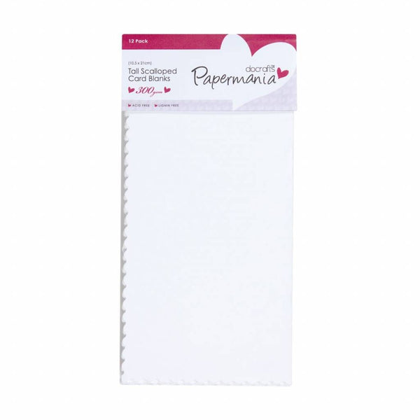 12 x Papermania Tall Blank Scalloped Cards Envelopes Pack White 10.5cm x 21cm