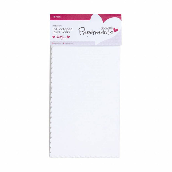 12 x Papermania Tall Blank Scalloped Cards Envelopes Pack White 10.5cm x 21cm
