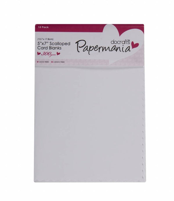 12 x Papermania Blank Scalloped Cards Envelopes Rectangular White 12.7cmx17.8cm Card Making Crafts