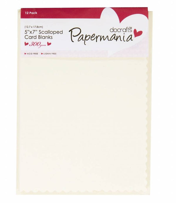 12 x Papermania Blank Scalloped Cards Envelopes Rectangular Cream 12.7cmx17.8cm Cardmaking Crafts