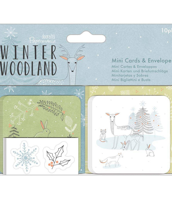 10 x Papermania Winter Woodland Printed Mini Cards Envelopes With Stickers 6.3cm